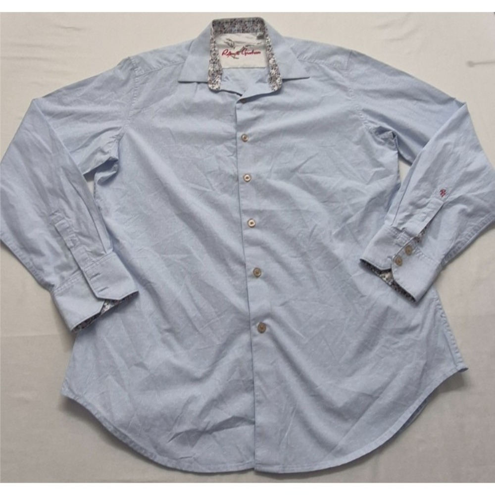 Robert Graham Classic fit men's white/blue strip bird pattern button up shirt LG